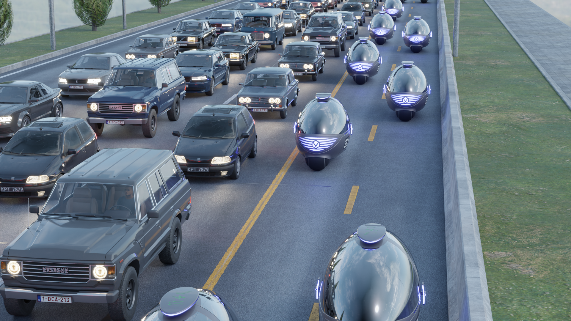 SpaceCabs in traffic