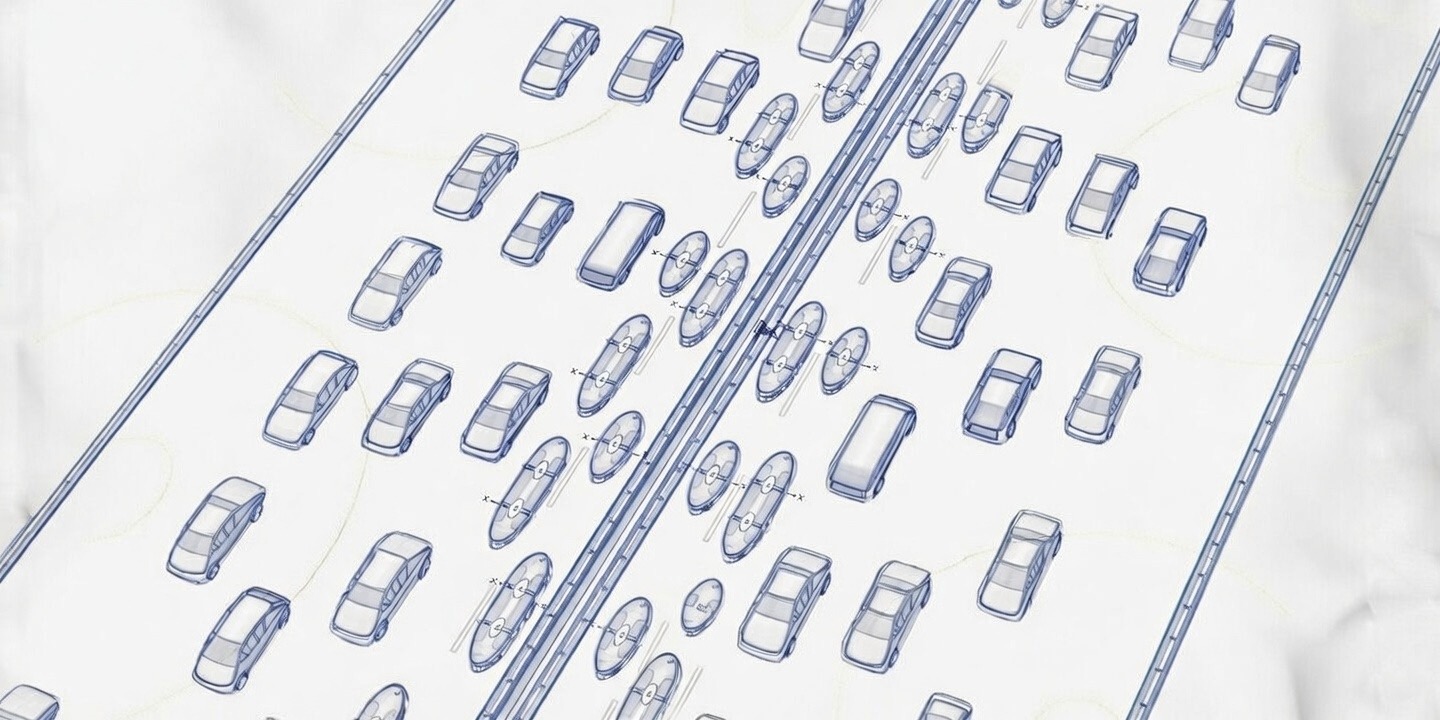Road capacity diagram — two SpaceCabs fit in one lane